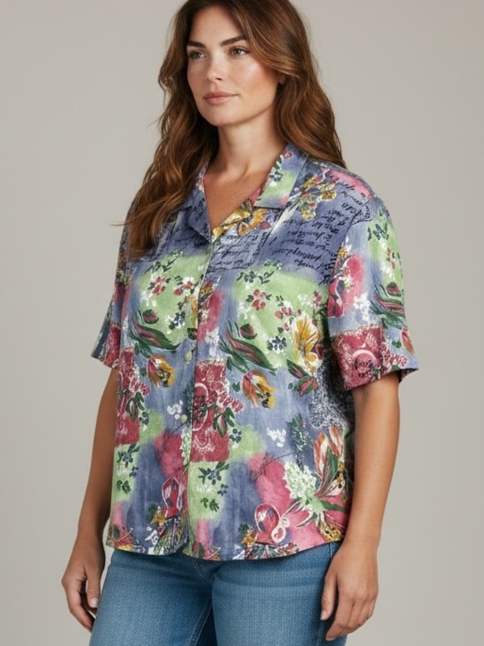 Vintage Cape Cod Sportswear Hawaiian Floral Blouse 20W Tropical Cottagecore USA